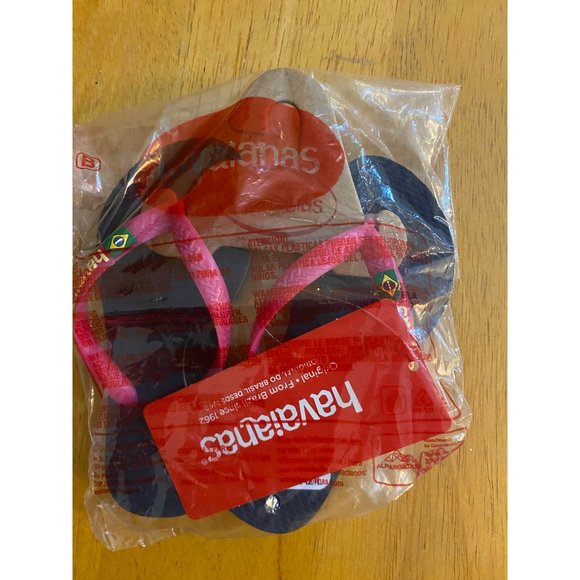 Havaianas Kids Navy & Pink Flip Flops Sz 10 - Picture 2 of 15